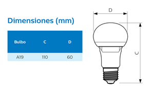 BOMBILLO LED A19 E27 110V 3.5W 3000K (LUZ CÁLIDA) 280LM CRI80 10000H (25W)