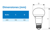 BOMBILLO LED A19 E27 110V 12W 3000K (LUZ CÁLIDA) 1200LM CRI80 10000H (100W)