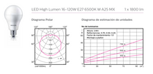 BOMBILLO LED A25 E27 110-240V 16W 6500K (LUZ FRÍA) 1800LM CRI80 25000H (120W)