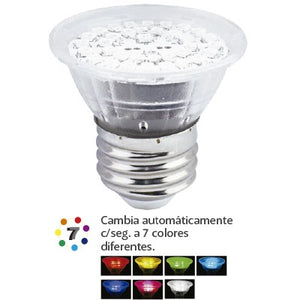 BOMBILLO LED JDR E27 110V 3W RGB 7 COLORES (CAMBIA CADA 7 SEG) 100º 20000H (25W)